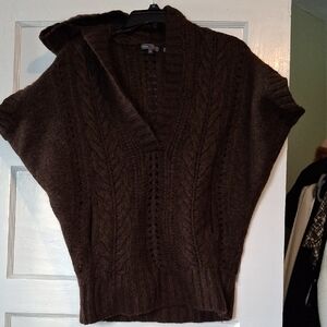 Vince Dark Brown V-Neck Cable Knit Sweater